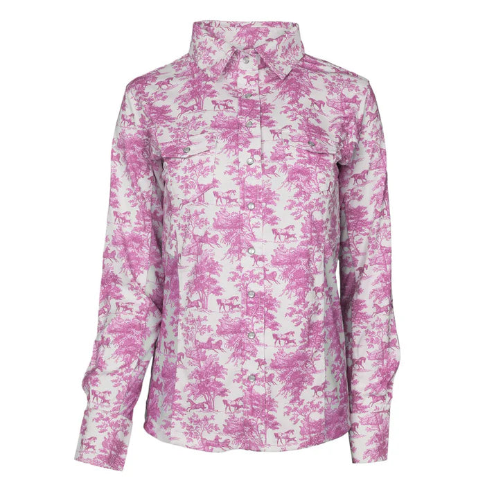 Dapplebay Equestrian Toile Ladies LS Button Down Western Shirt