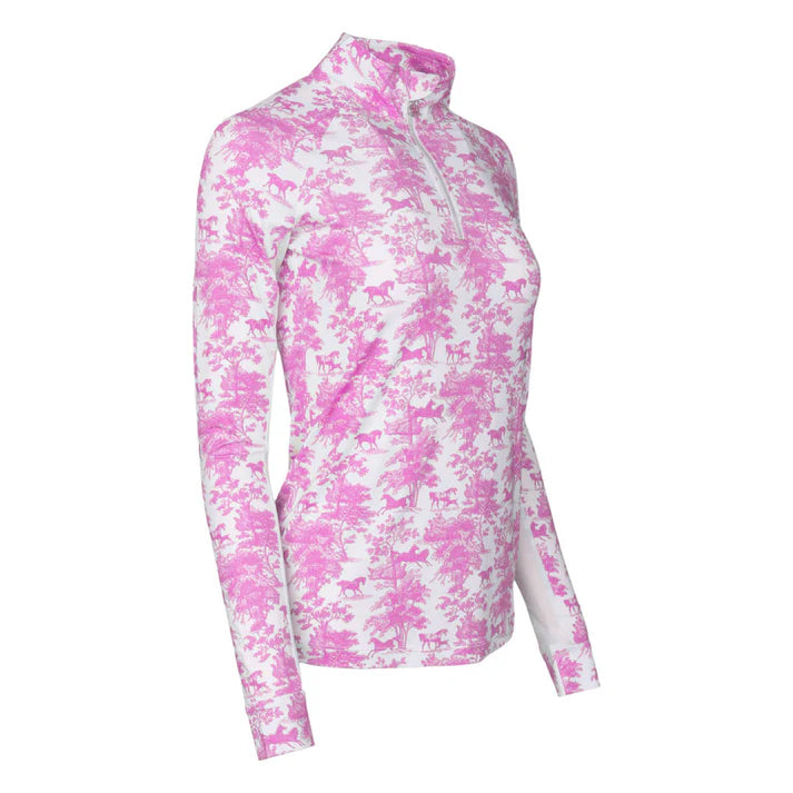 Dapplebay Equestrian Toile 1/4 Zip Light Riding Top - Long Sleeve