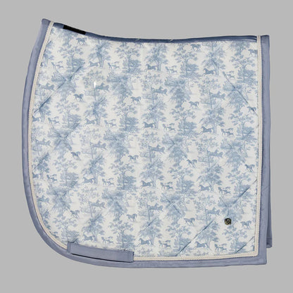 Dapplebay Equestrian Toile Dressage Saddle Pad in Moonrise featuring a heritage-inspired equestrian toile print with breathable bamboo mesh lining.