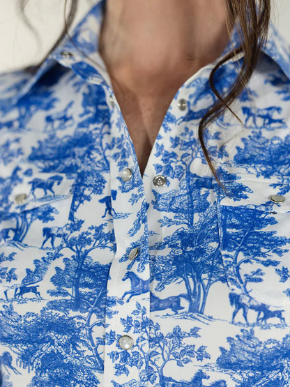 Dapplebay Equestrian Toile Ladies LS Button Down Western Shirt