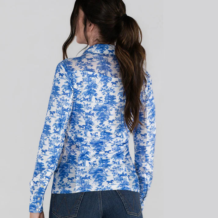 Dapplebay Equestrian Toile Ladies LS Button Down Western Shirt