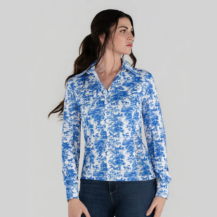 Dapplebay Equestrian Toile Ladies LS Button Down Western Shirt