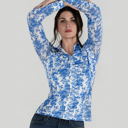 Dapplebay Equestrian Toile Ladies LS Button Down Western Shirt