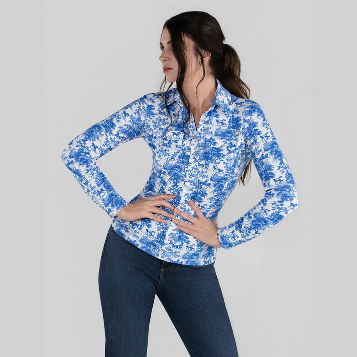 Dapplebay Equestrian Toile Ladies LS Button Down Western Shirt
