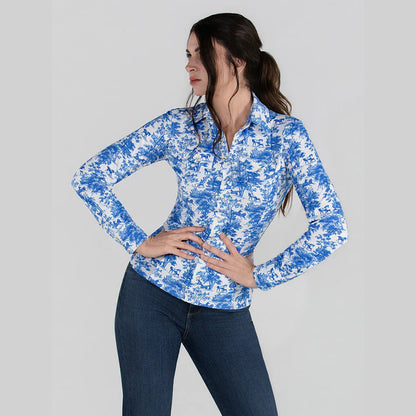 Dapplebay Equestrian Toile Ladies LS Button Down Western Shirt