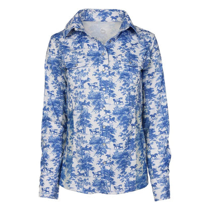 Dapplebay Equestrian Toile Ladies LS Button Down Western Shirt