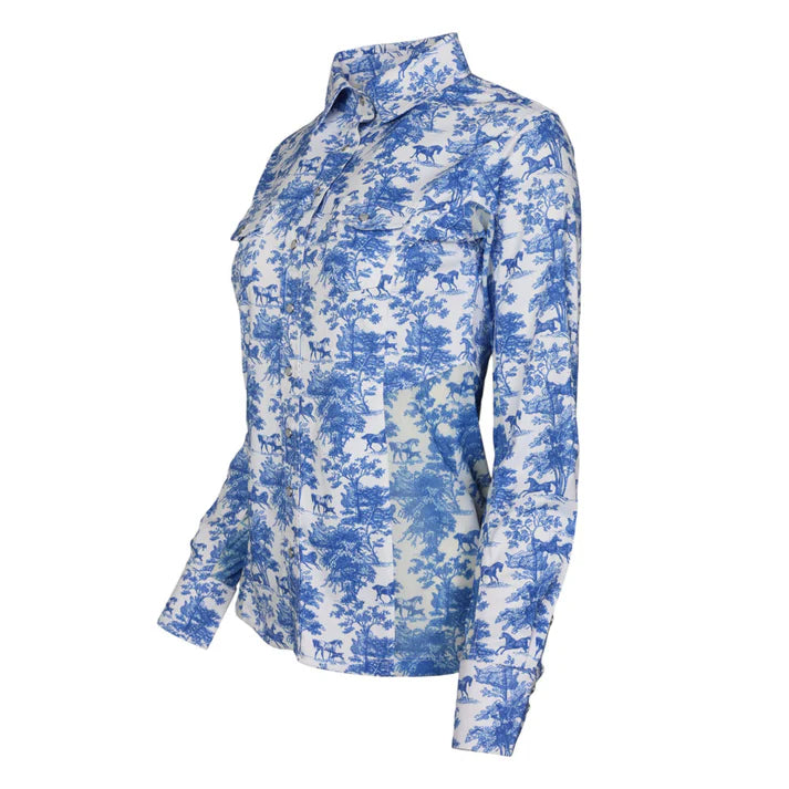 Dapplebay Equestrian Toile Ladies LS Button Down Western Shirt