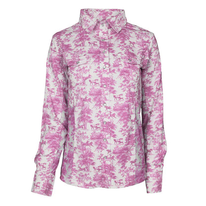 Dapplebay Equestrian Toile Ladies LS Button Down Western Shirt