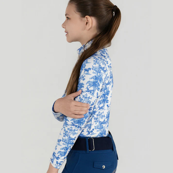 Dapplebay Kids Equestrian Toile 1/4 Zip Light Riding Top - Long Sleeve