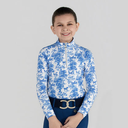 Dapplebay Kids Equestrian Toile 1/4 Zip Light Riding Top - Long Sleeve