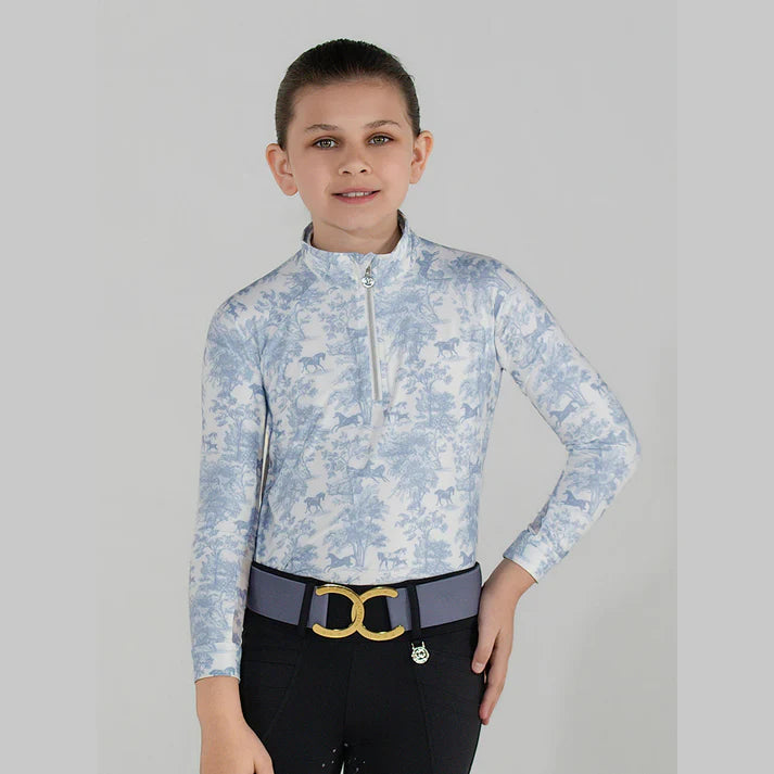 Dapplebay Kids Equestrian Toile 1/4 Zip Light Riding Top - Long Sleeve