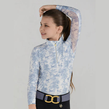 Dapplebay Kids Equestrian Toile 1/4 Zip Light Riding Top - Long Sleeve
