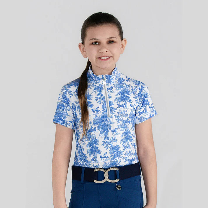 Dapplebay Kids Equestrian Toile 1/4 Zip Light Riding Top - Short Sleeve