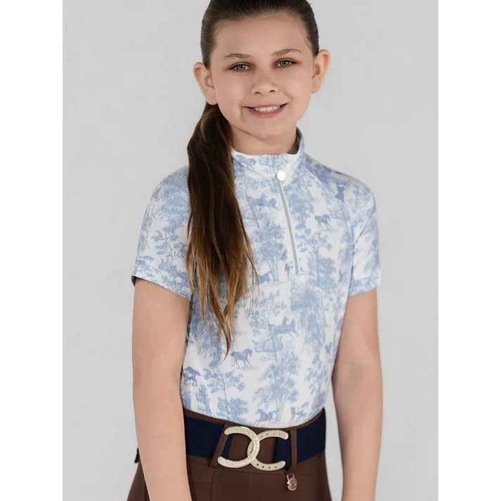Dapplebay Kids Equestrian Toile 1/4 Zip Light Riding Top - Short Sleeve