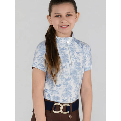 Dapplebay Kids Equestrian Toile 1/4 Zip Light Riding Top - Short Sleeve