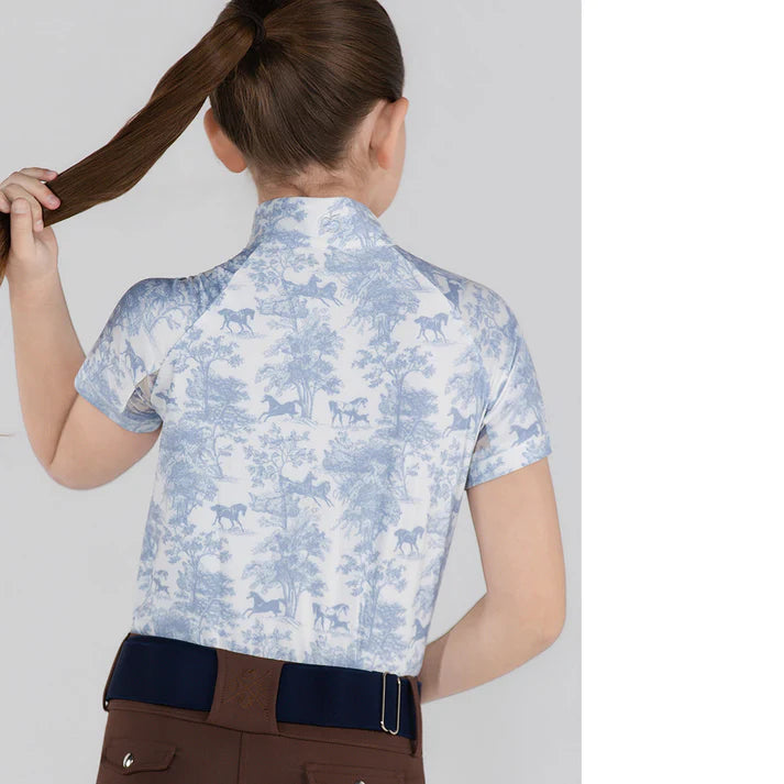 Dapplebay Kids Equestrian Toile 1/4 Zip Light Riding Top - Short Sleeve