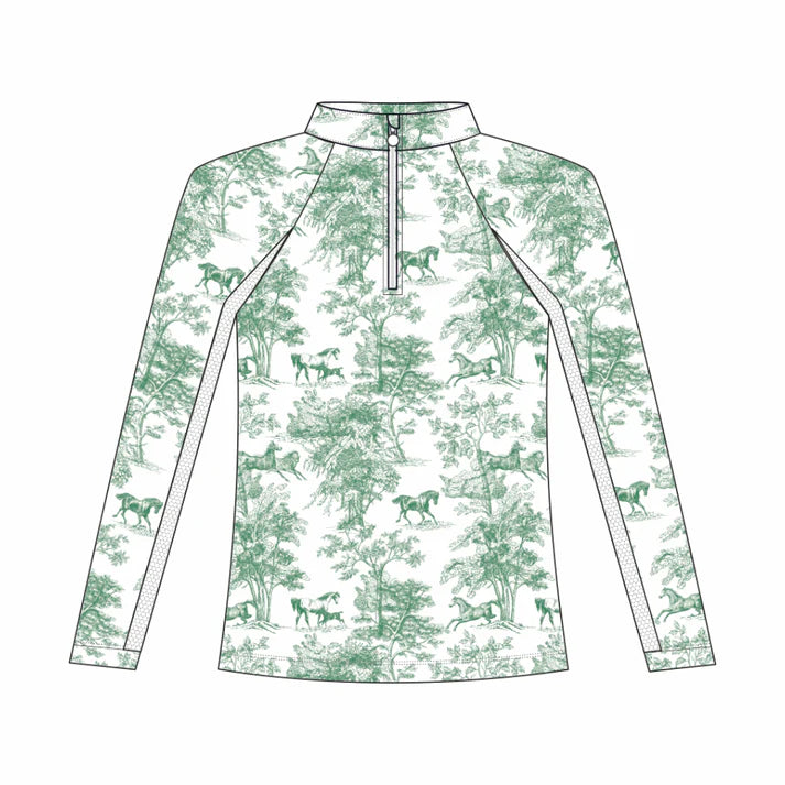 Dapplebay Kids Equestrian Toile 1/4 Zip Light Riding Top - Long Sleeve
