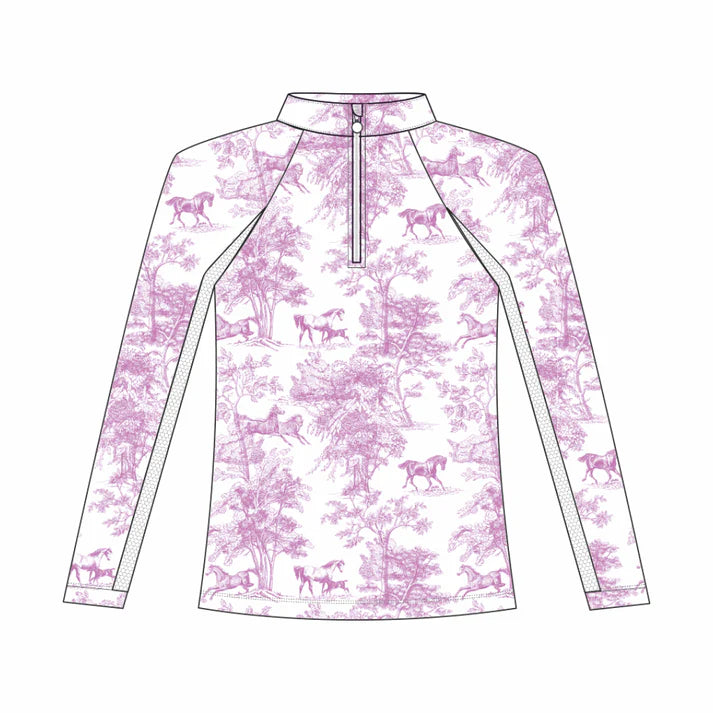 Dapplebay Kids Equestrian Toile 1/4 Zip Light Riding Top - Long Sleeve