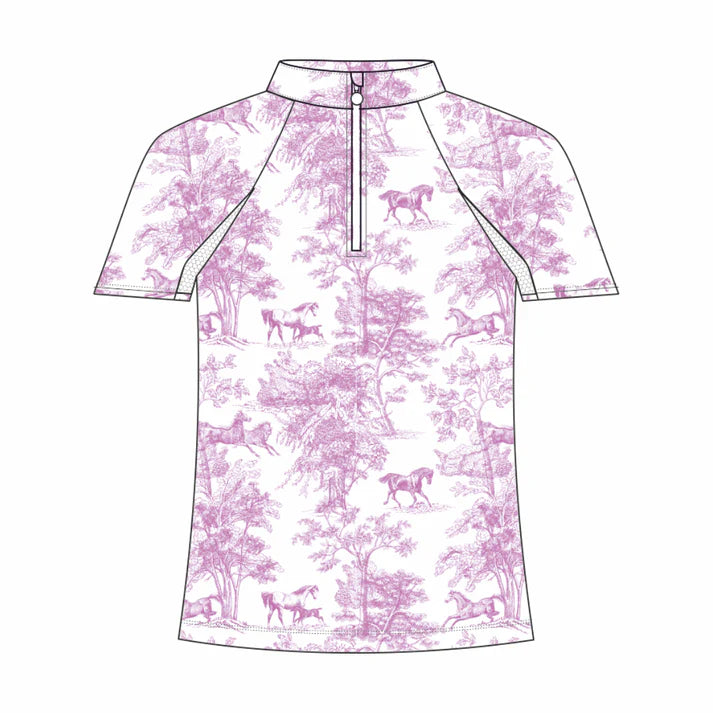 Dapplebay Kids Equestrian Toile 1/4 Zip Light Riding Top - Short Sleeve