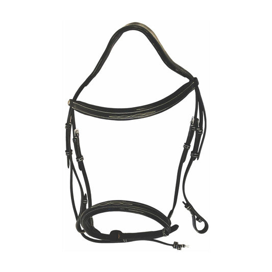 Henri De Rivel Pro Mono Crown Fancy Bridle with Patent Leather Piping and Laced Reins