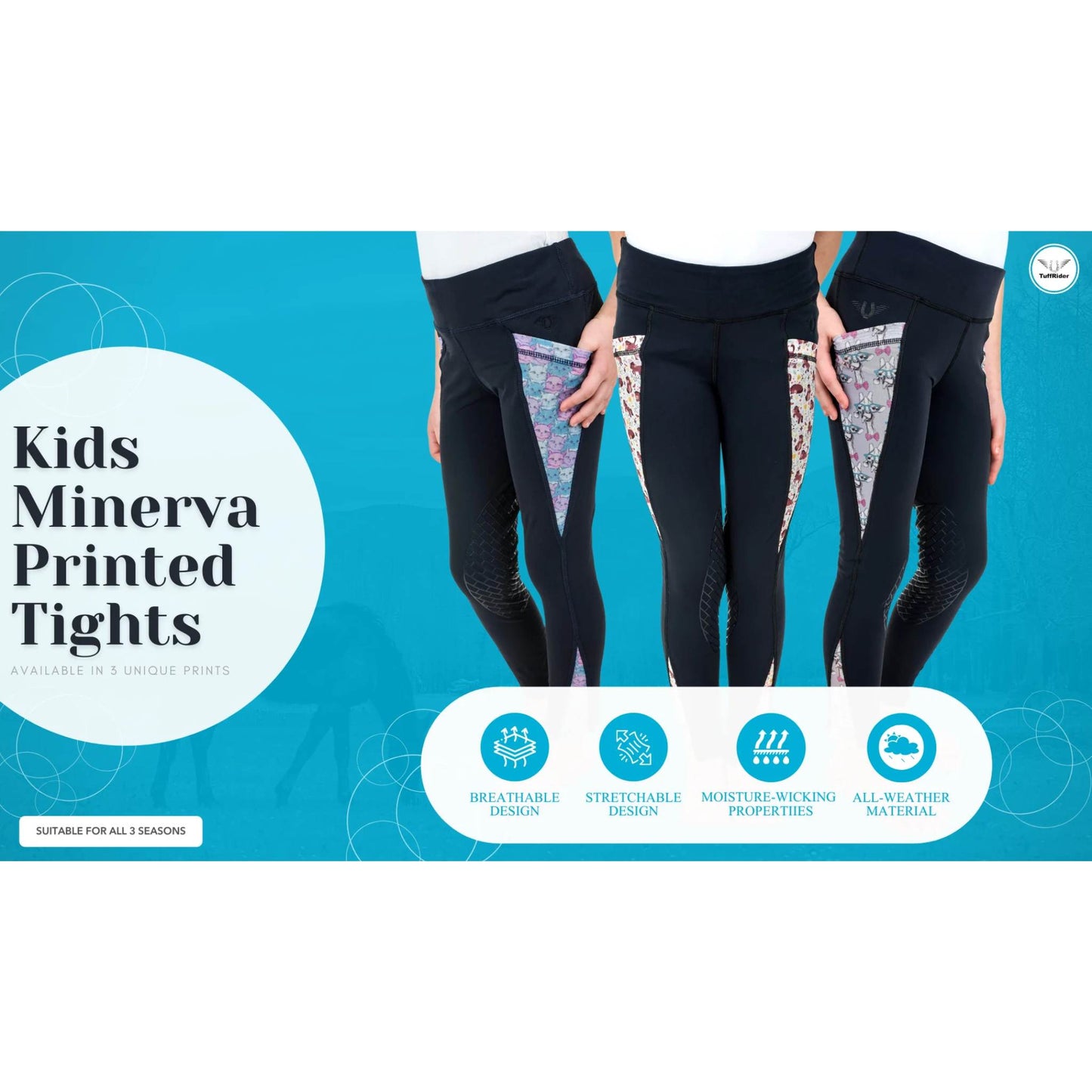 Tuffrider Children's Minerva 3 Season Printed Knee Patch Riding Tights